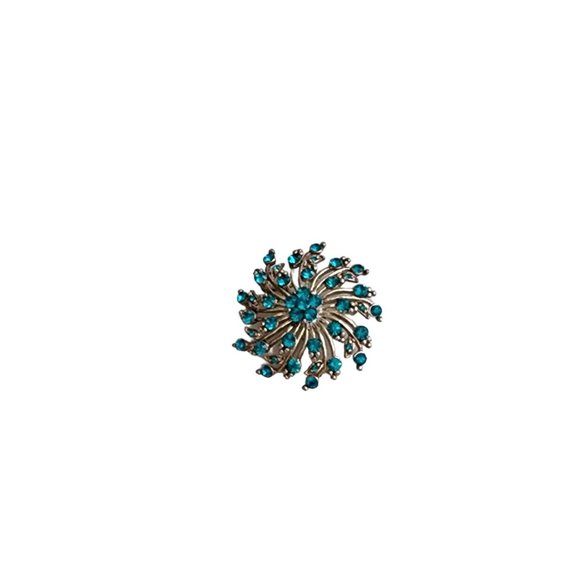 Vintage Turquoise Rhinestone Crystal Flower Swirl Blue Pin Brooch - Picture 16 of 16